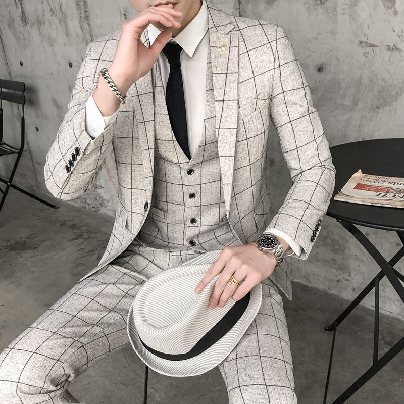 Slim Fit Suit Suit Men's Plaid Suit Three-piece Suit