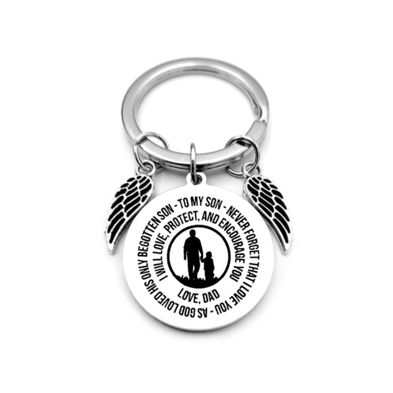 Angel Wings Heart To My Son Inspirational Keychain