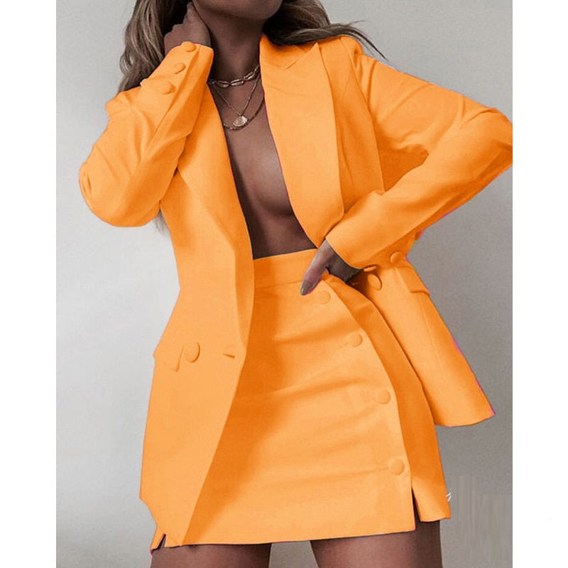 Pure Color Two-piece Suit  Short Skirt Half Skirt Suit