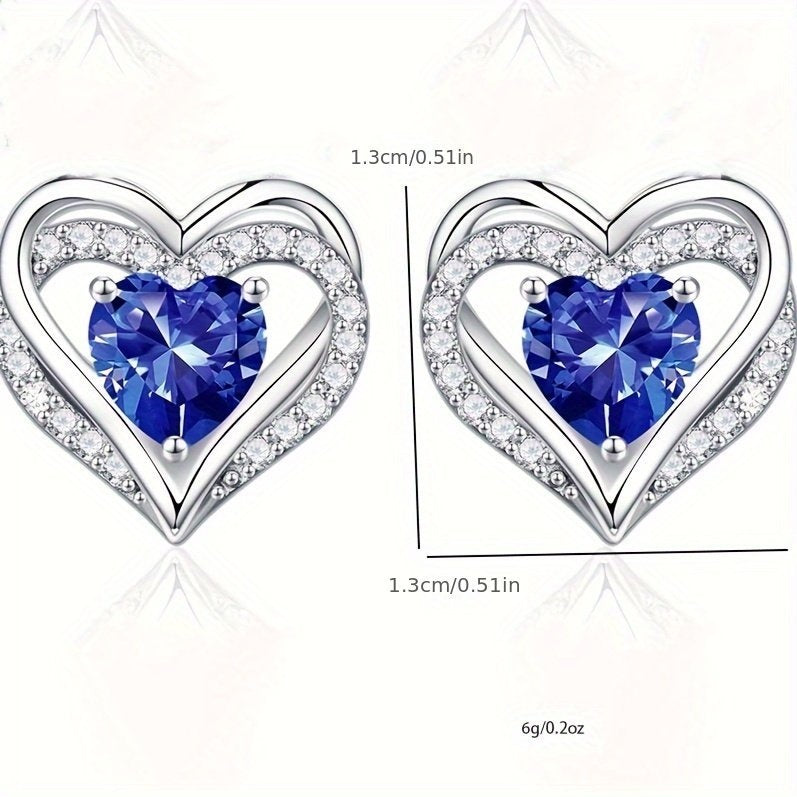 Women's Birthstone Earrings -925 Sterling Silver Heart-shaped Earrings