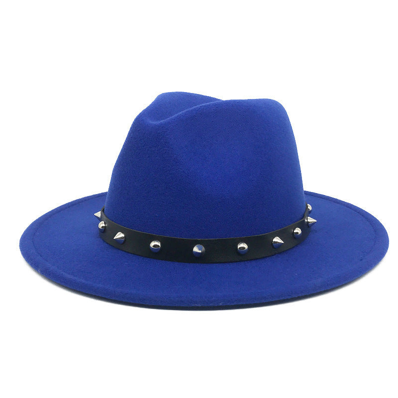 Nuevo estilo de accesorios con remaches para sombreros de copa para hombres y mujeres, sombreros de lana