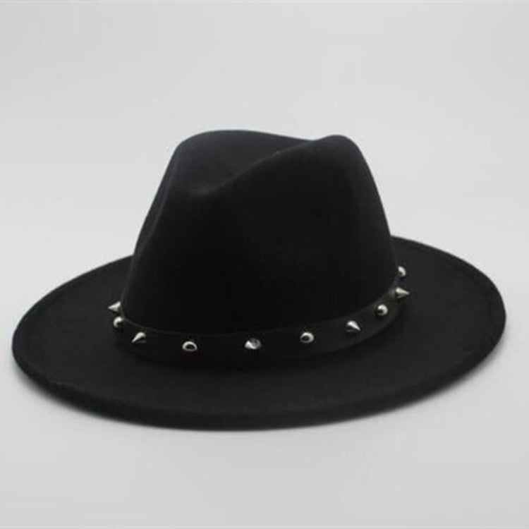 Nuevo estilo de accesorios con remaches para sombreros de copa para hombres y mujeres, sombreros de lana