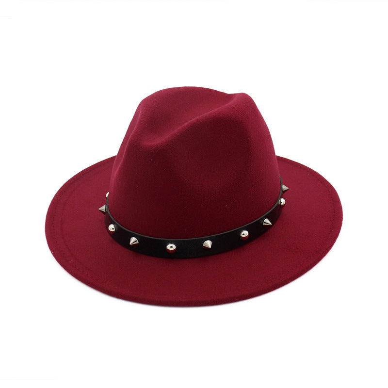 Nuevo estilo de accesorios con remaches para sombreros de copa para hombres y mujeres, sombreros de lana