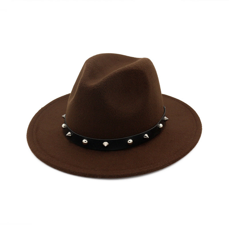 Nuevo estilo de accesorios con remaches para sombreros de copa para hombres y mujeres, sombreros de lana