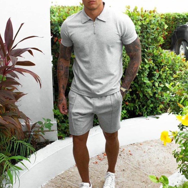 Men'S Casual Short-Sleeved Slim Shorts Suit Men'S Two-Piece Suit