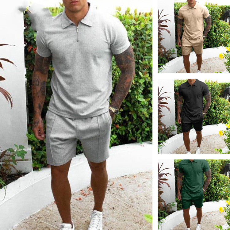 Men'S Casual Short-Sleeved Slim Shorts Suit Men'S Two-Piece Suit