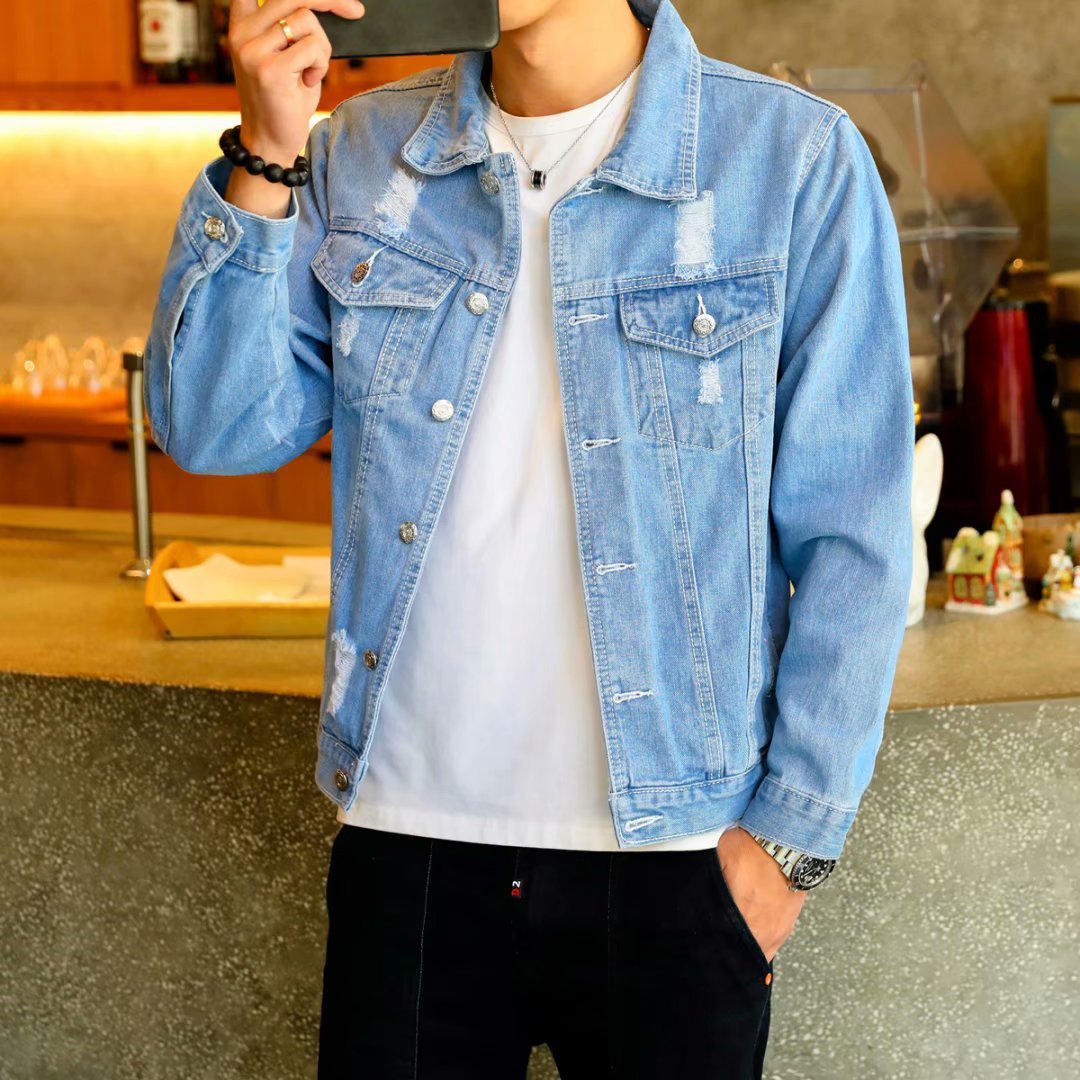 Casual Loose Ripped Denim Jacket Men