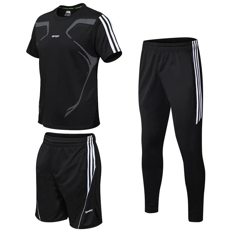 Men's Summer Sports Suit – Trendy Black Three-Piece Set for Fitness & Leisure