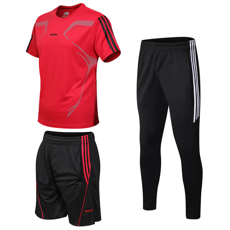 Men's Summer Sports Suit – Trendy Black Three-Piece Set for Fitness & Leisure