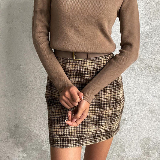 Casual atmospheric plaid wrap hip skirt