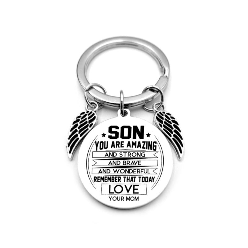 Angel Wings Heart To My Son Inspirational Keychain