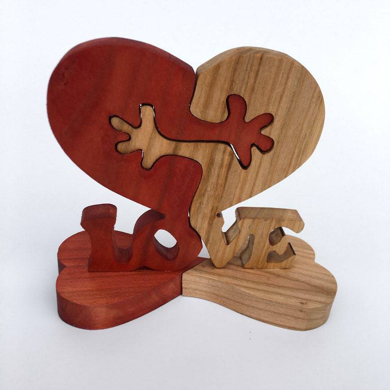 Cadeau de Saint-Valentin Coeur en bois Amour Ornement de bureau Décoration en bois