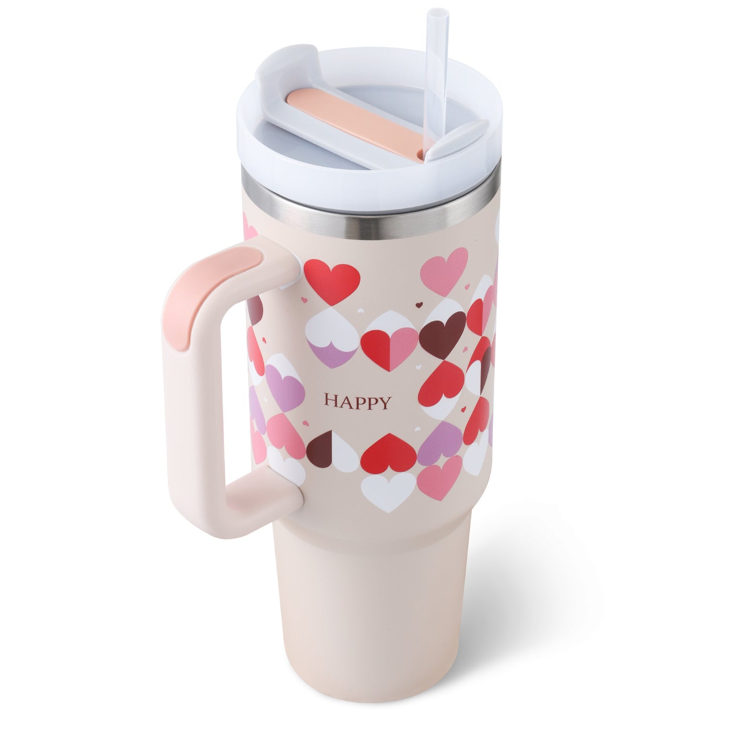 Gobelet de 40 oz avec poignée en paille isolée, tasse à café sous vide anti-déversement en acier inoxydable avec couvercle, tasse conique, cadeaux pour les amoureux de la Saint-Valentin, convient pour la voiture, la salle de sport, le bureau, les voyages