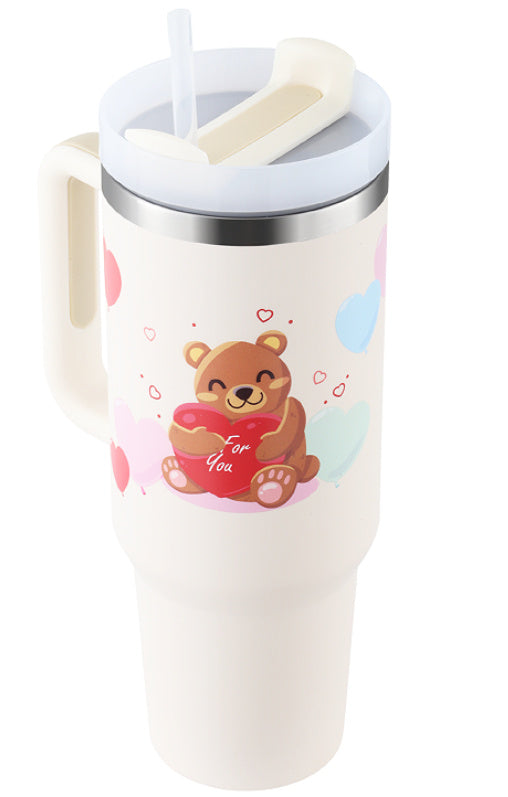 Gobelet de 40 oz avec poignée en paille isolée, tasse à café sous vide anti-déversement en acier inoxydable avec couvercle, tasse conique, cadeaux pour les amoureux de la Saint-Valentin, convient pour la voiture, la salle de sport, le bureau, les voyages