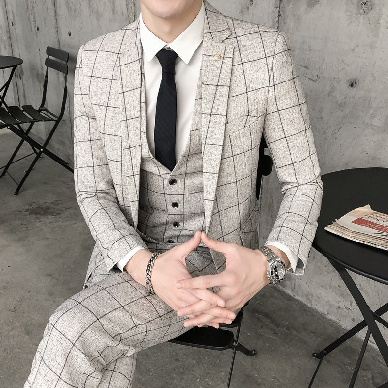 Slim Fit Suit Suit Men's Plaid Suit Three-piece Suit