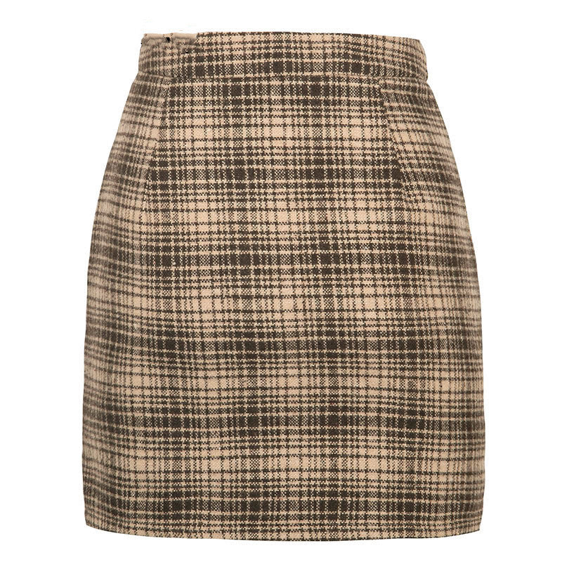 Casual atmospheric plaid wrap hip skirt