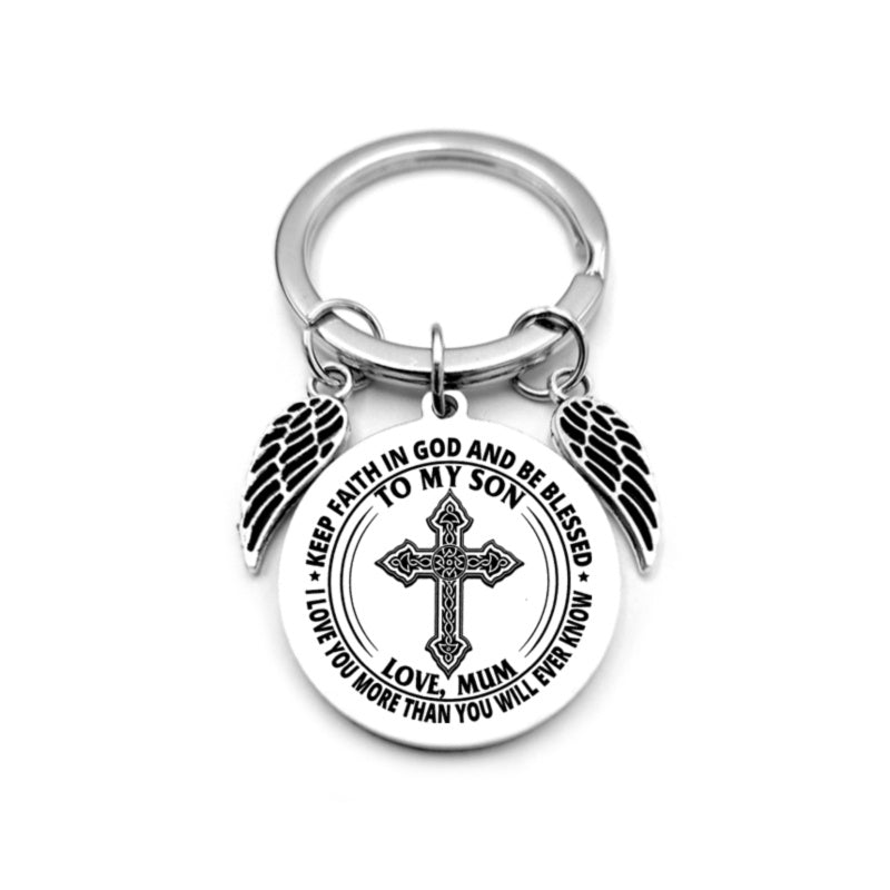 Angel Wings Heart To My Son Inspirational Keychain