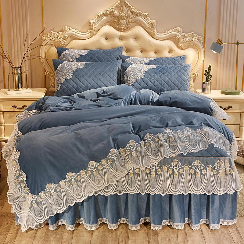 Crystal Velvet Quilted Bed Dress Four-piece Warm Lace Embroidered Lace