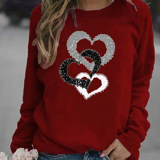 Casual Round Neck Print Sweatshirt Women