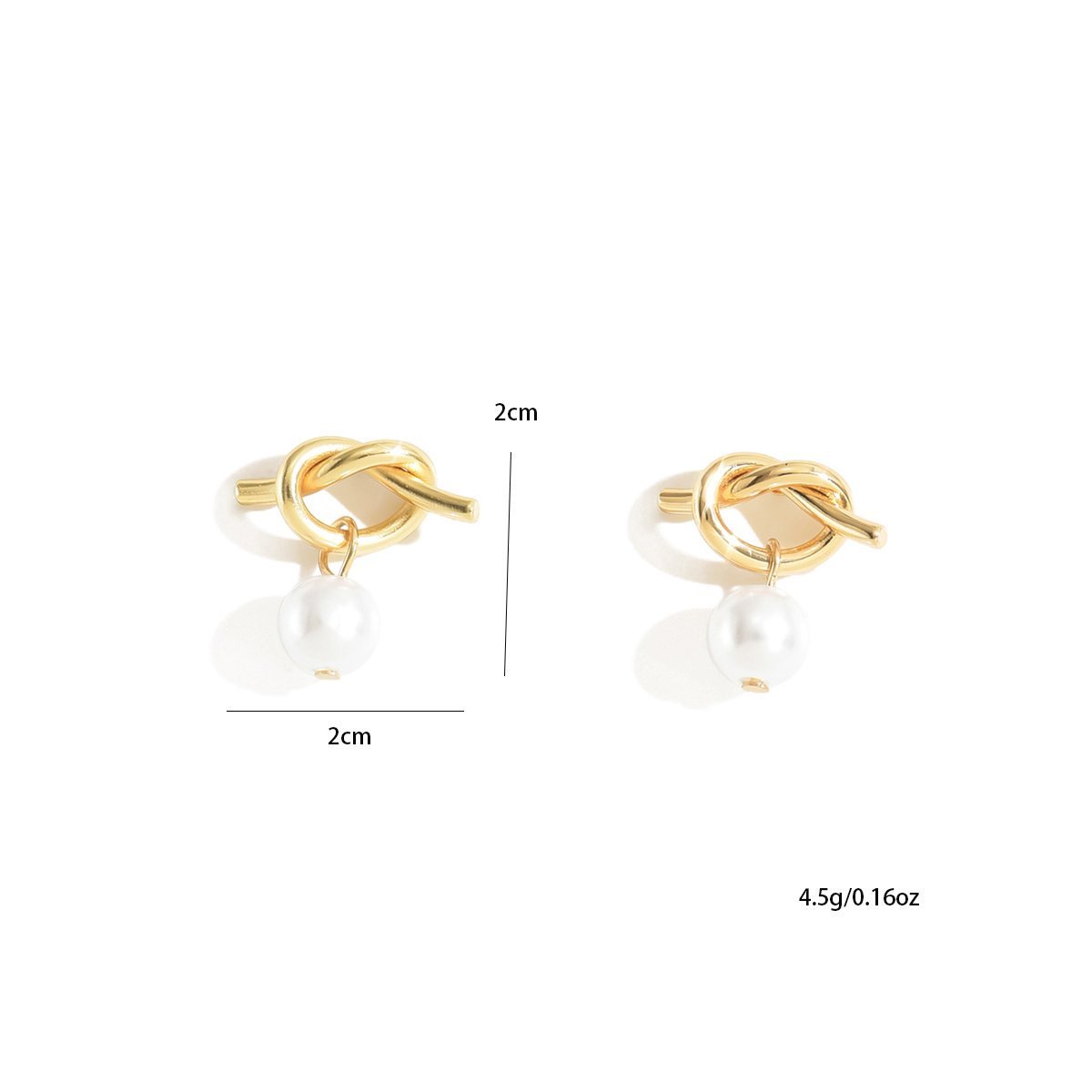 Elegant Gold Knot Stud Earrings With Pearl Drop