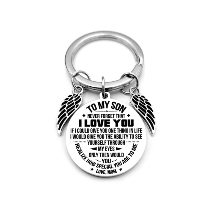 Angel Wings Heart To My Son Inspirational Keychain