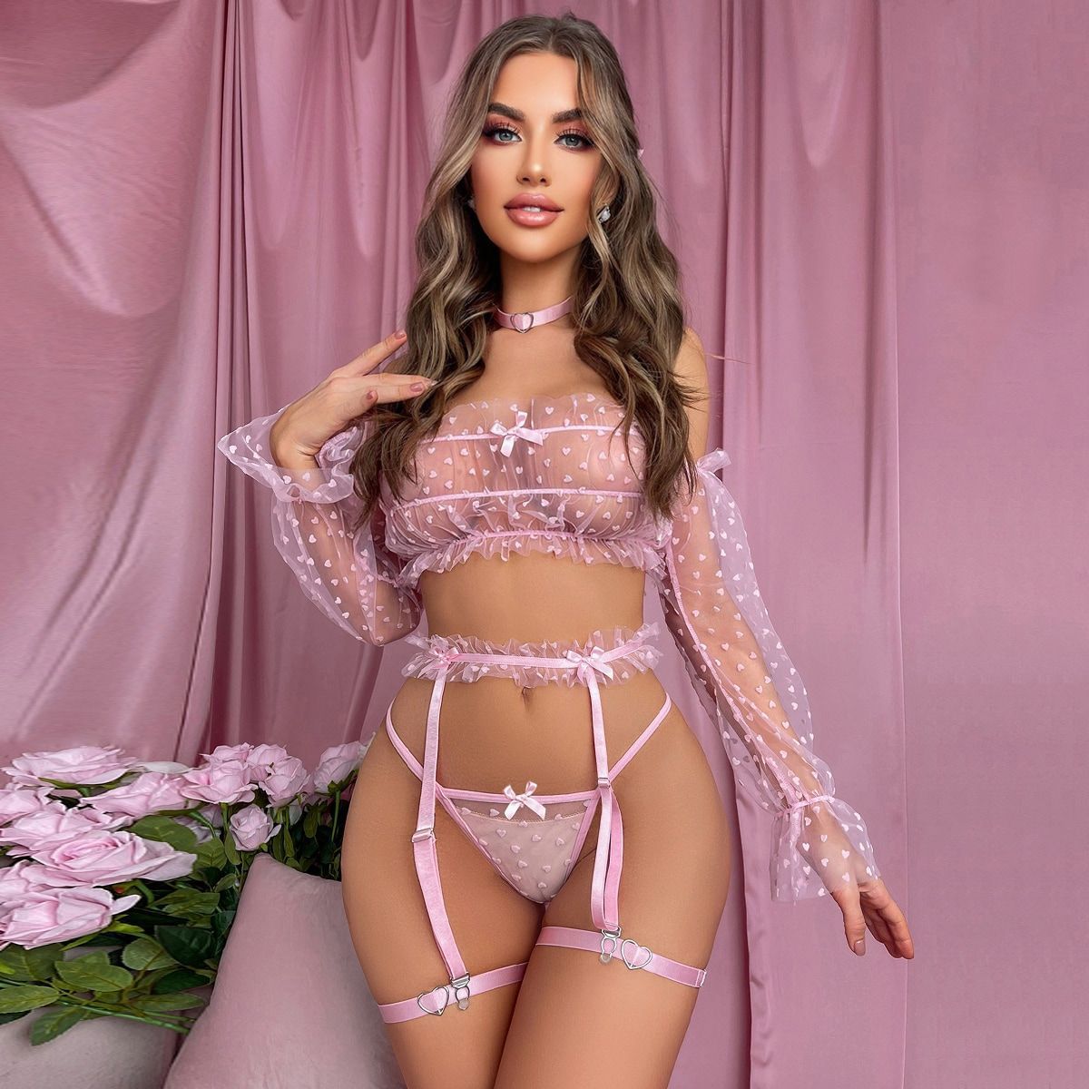 Shaping Love Mesh One Piece Lace Set