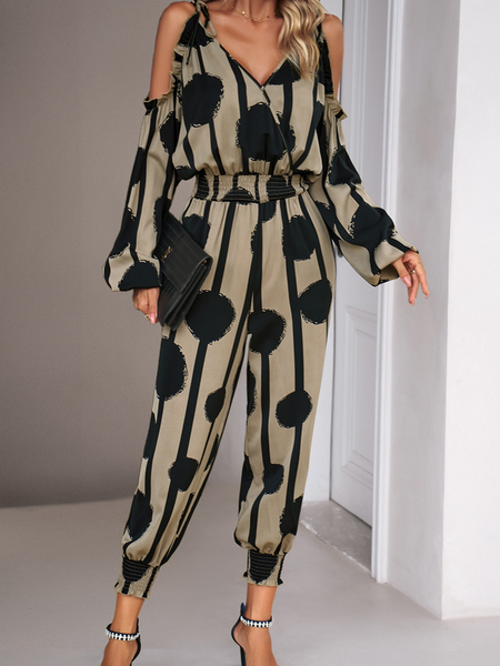 High Waist Dot Print Long Pants Jumpsuit  HWW9CYPXMM