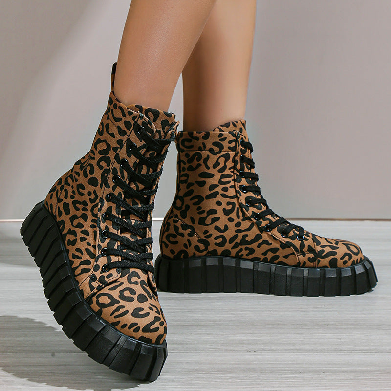 Leopard Print Women Shoes Platform Boots