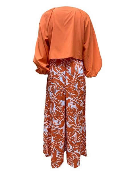 Autumn women's printed pants V-neck long-sleeved two-piece set HWFQRVR6WA