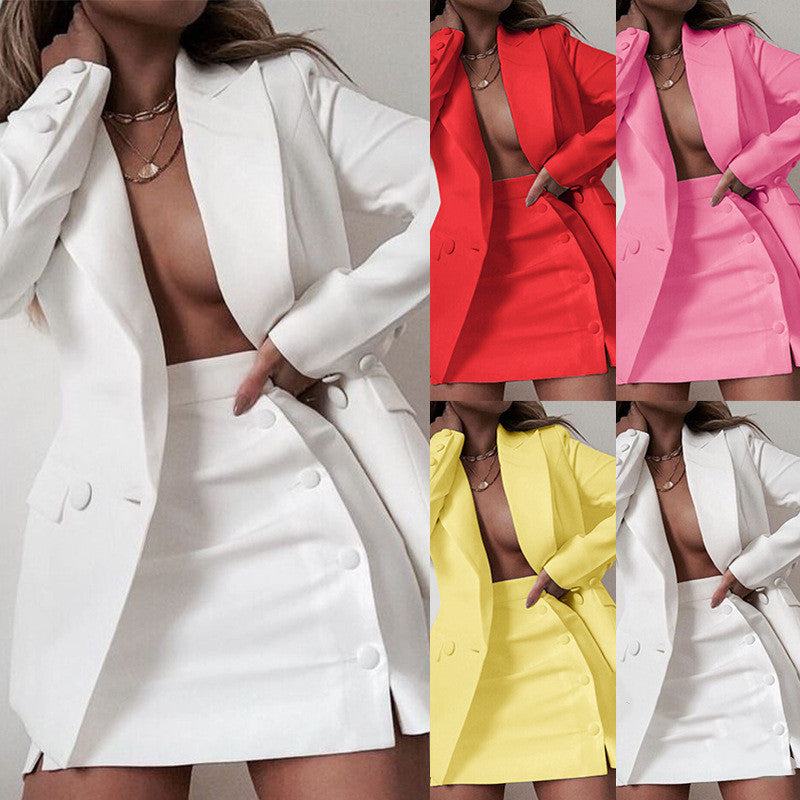 Pure Color Two-piece Suit  Short Skirt Half Skirt Suit