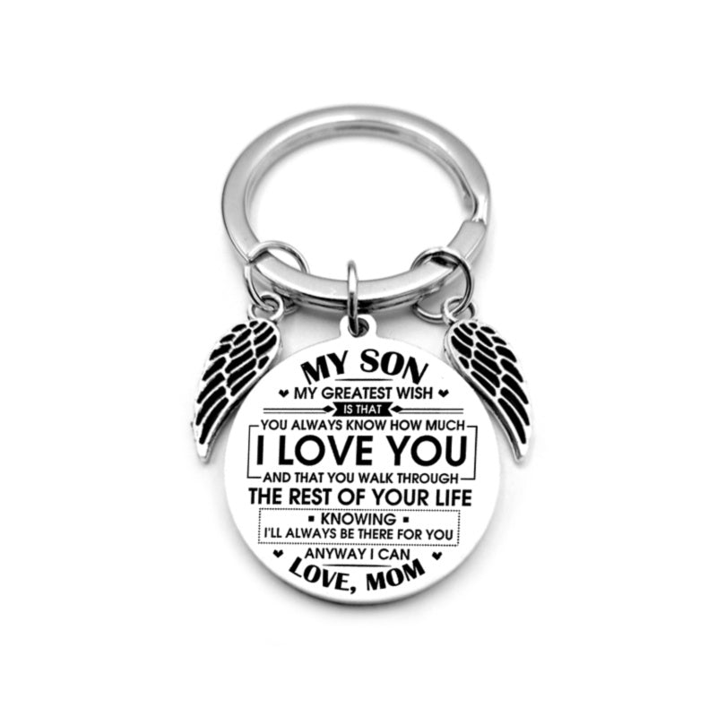 Angel Wings Heart To My Son Inspirational Keychain