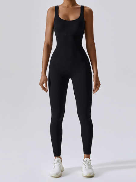 Combinaison de yoga sans couture pour femme, col carré, pantalon long, combinaison de sport côtelée, entraînement HY3YDC8QMR