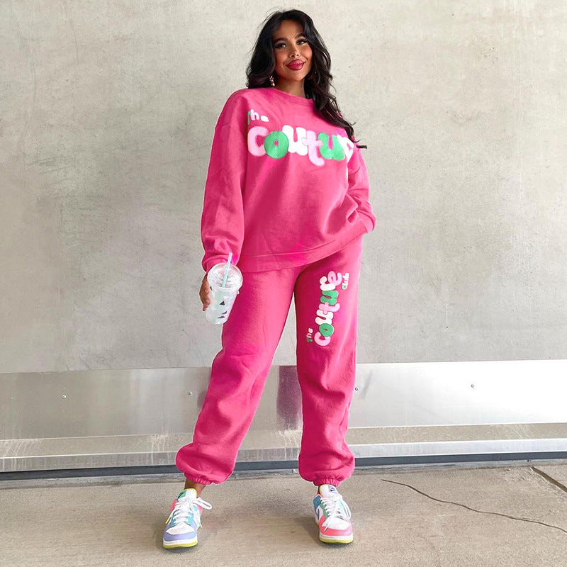 English Printing Sweatshirt And Sweatpants Suit Loose Two-piece Suit