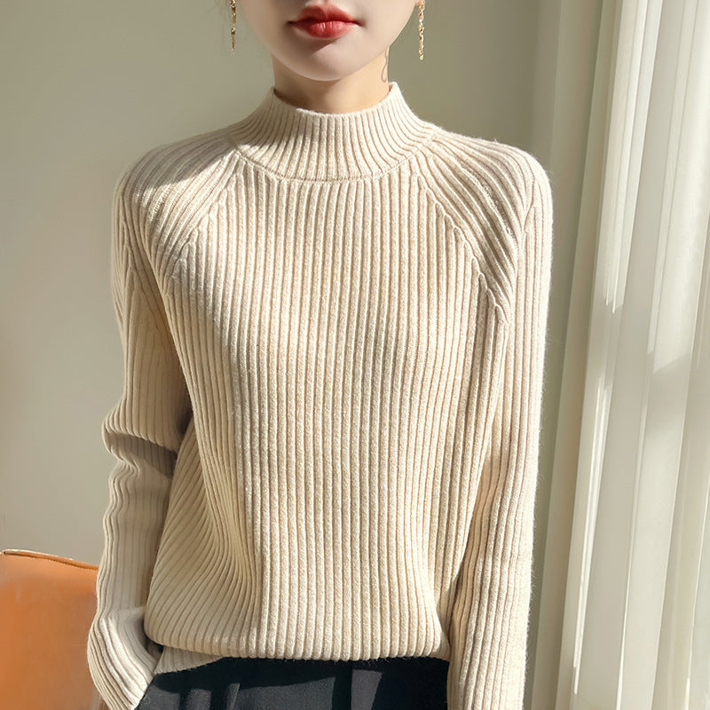 Thickened Bedford Cord Sweater Women's Autumn And Winter Half-high Collar Casual Loose Knitted Top