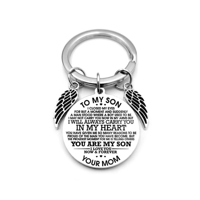 Angel Wings Heart To My Son Inspirational Keychain