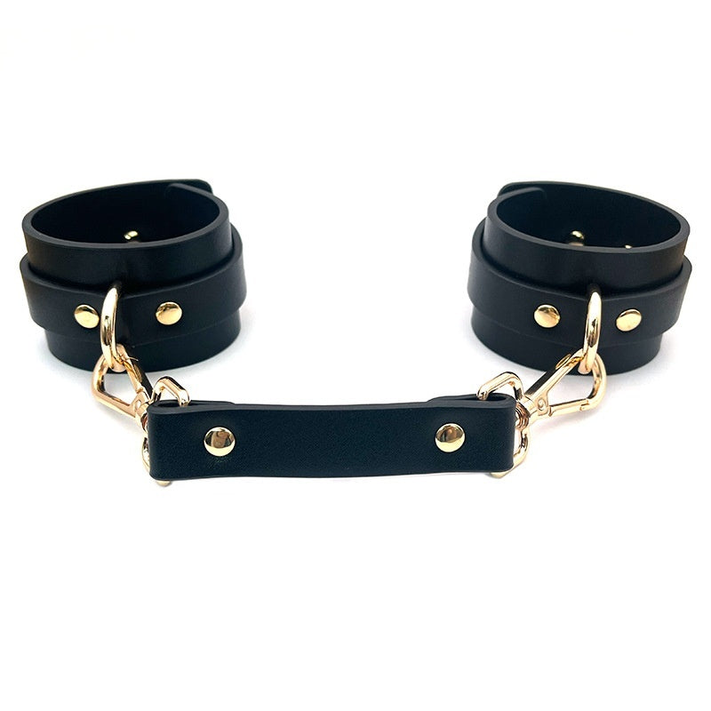 Simple Leather One Button Handcuffs And Ankle Cuffs