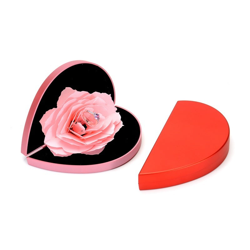 Caja de amor 3D con forma de corazón y forma de rosa para anillos giratorios, regalo para el día de San Valentín