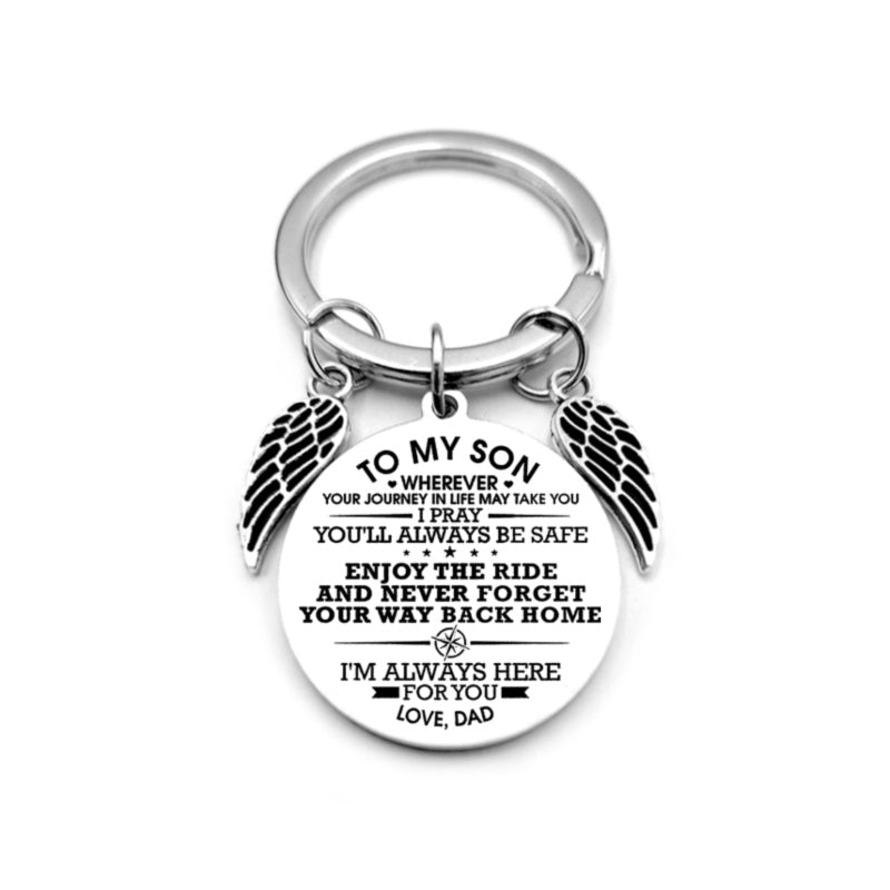 Angel Wings Heart To My Son Inspirational Keychain