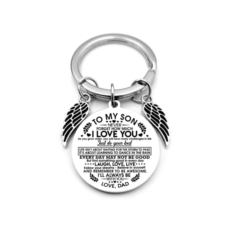 Angel Wings Heart To My Son Inspirational Keychain