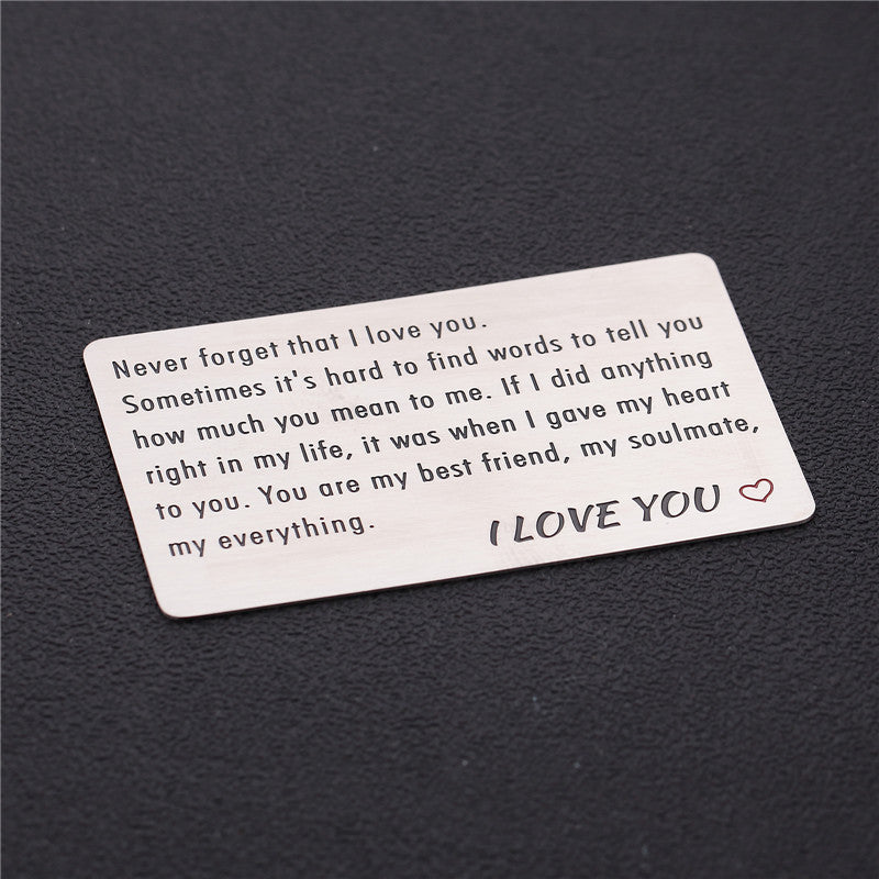 Lettering Valentine's Day Gift Titanium Steel Card