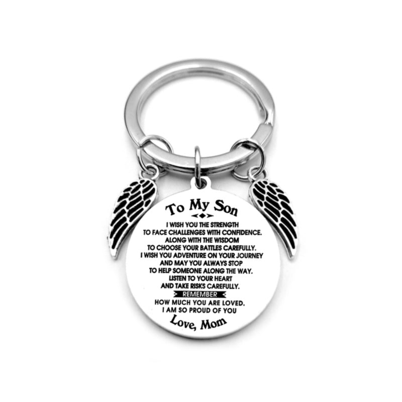 Angel Wings Heart To My Son Inspirational Keychain