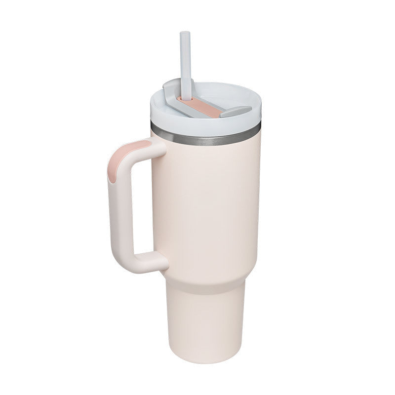 Gobelet de 40 oz avec poignée en paille isolée, tasse à café sous vide anti-déversement en acier inoxydable avec couvercle, tasse conique, cadeaux pour les amoureux de la Saint-Valentin, convient pour la voiture, la salle de sport, le bureau, les voyages