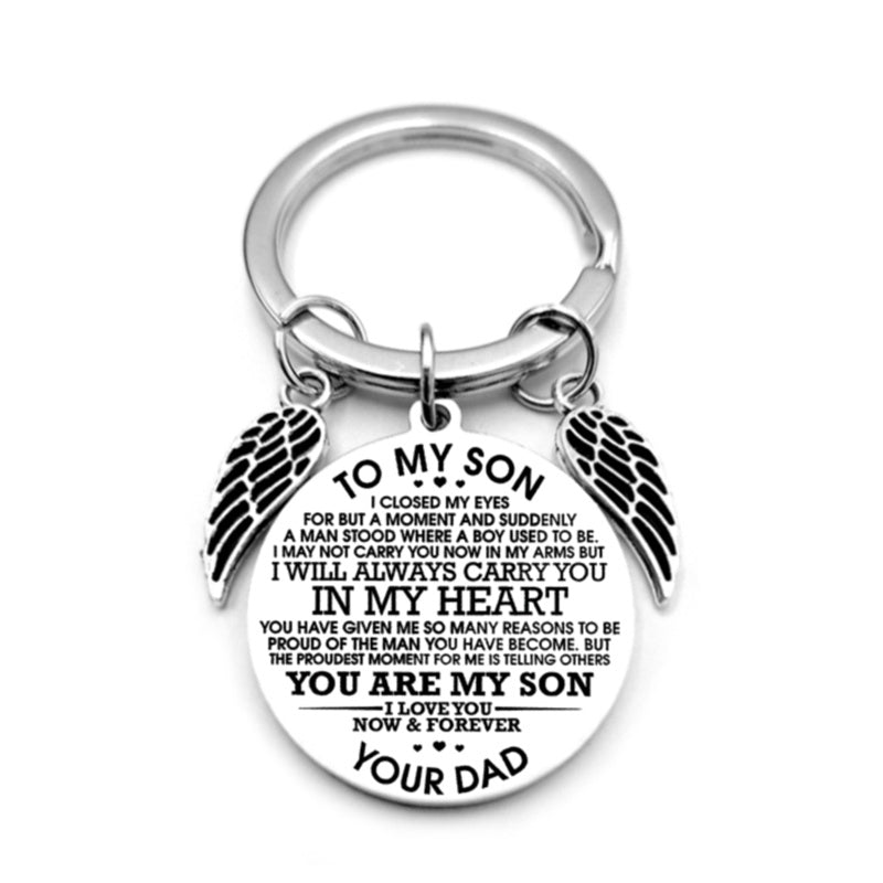 Angel Wings Heart To My Son Inspirational Keychain