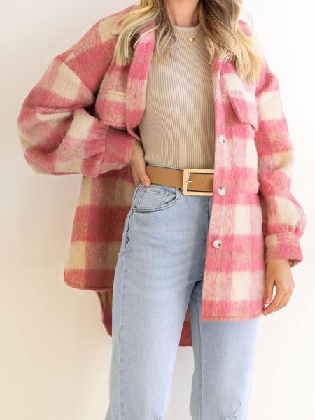 Women's Plaid Woolen Casual Coat HEBWFSHXTL