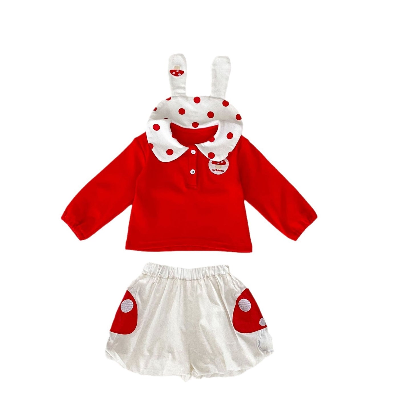 Autumn Girls' Rabbit Ears Long-sleeved Shirt Mushroom Bud-shaped Pants 2-piece Set