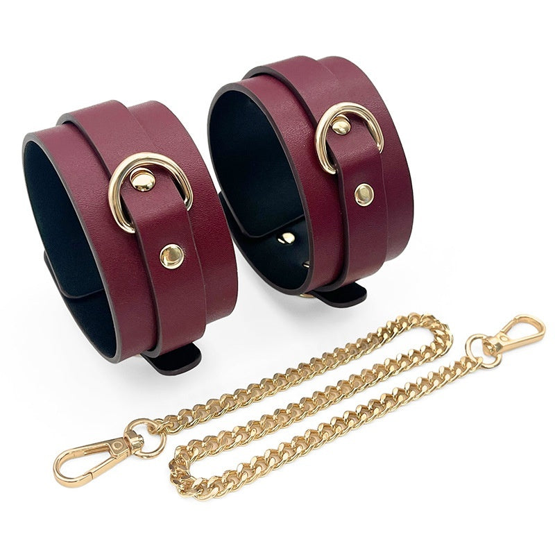 Simple Leather One Button Handcuffs And Ankle Cuffs