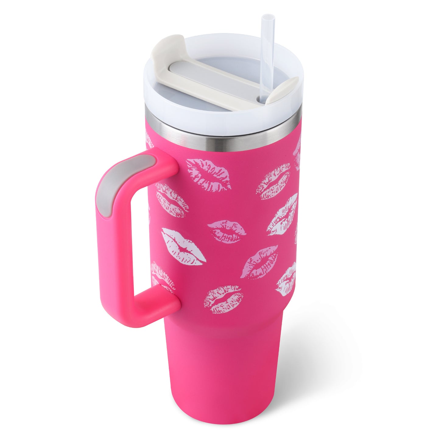 Gobelet de 40 oz avec poignée en paille isolée, tasse à café sous vide anti-déversement en acier inoxydable avec couvercle, tasse conique, cadeaux pour les amoureux de la Saint-Valentin, convient pour la voiture, la salle de sport, le bureau, les voyages