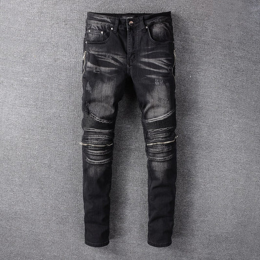 Men's Jeans Motorcycle Zipper High Street