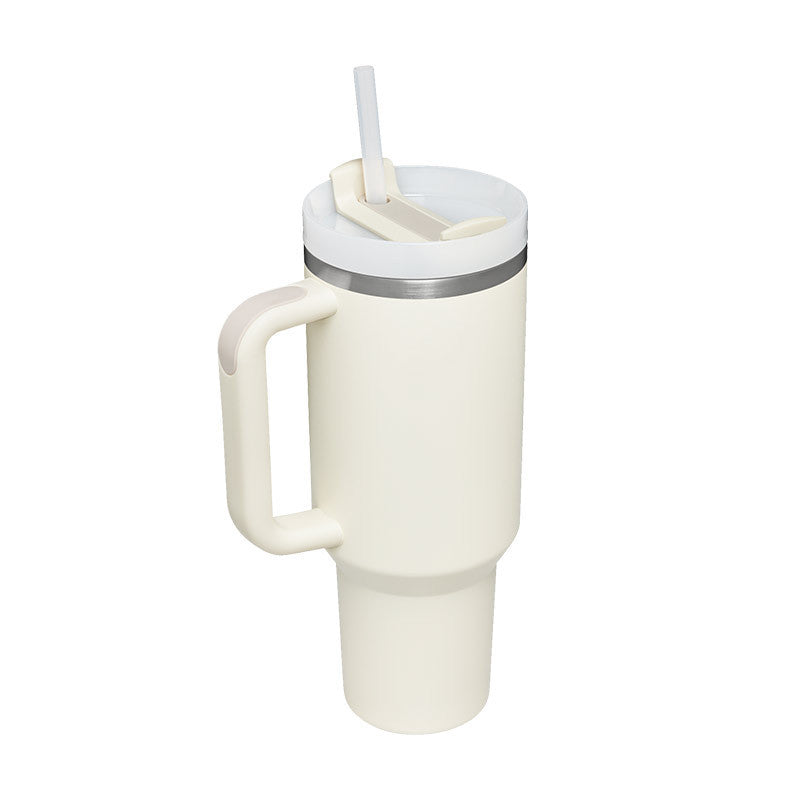 Gobelet de 40 oz avec poignée en paille isolée, tasse à café sous vide anti-déversement en acier inoxydable avec couvercle, tasse conique, cadeaux pour les amoureux de la Saint-Valentin, convient pour la voiture, la salle de sport, le bureau, les voyages