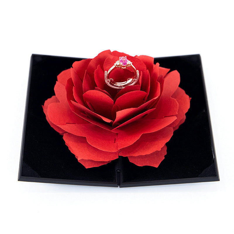 Boîte à bagues rotative en forme de cœur avec fleur de rose 3D Love Box Cadeau de Saint-Valentin